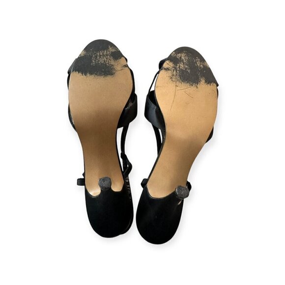 Vintage Halston Black Sating Sling Back Heels, Size 8.5 - Picture 8 of 11